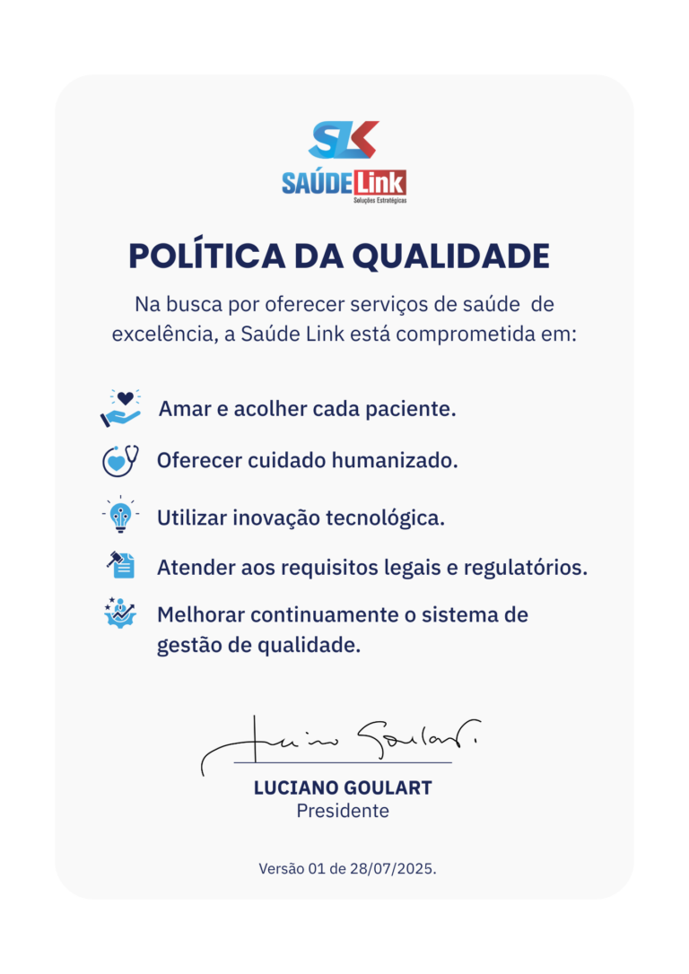 A imagem ilustra a política da qualidade da Saúde Link
